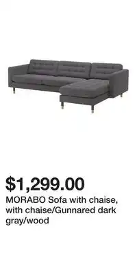 IKEA Morabo sofa with chaise, with chaise/gunnared dark gray/wood offer