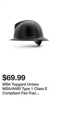 Mark's Msa topgard unisex msa/ansi type 1 class e compliant fas-trac suspension hard hat - black offer