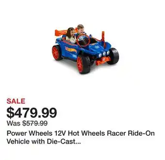 TSC Stores Power wheels 12v hot wheels racer ride-on vehicle with die-cast playset and 5 hot wheels toy cars offer