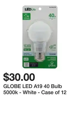 Dollarama Globe led a19 40 bulb 5000k - white - case of 12 offer