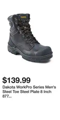 Mark's Dakota workpro series men's steel toe steel plate 8 inch 877 duratoe insulated work boots - black offer