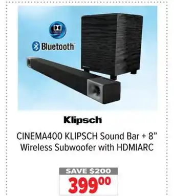 2001 Audio Video Klipsch sound bar + 8 wireless subwoofer with hdmiarc offer