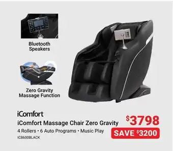 Visions Electronics Icomfort massage chair zero gravity offer