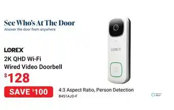 Visions Electronics Lorex 2k qhd wi-fi wired video doorbell offer