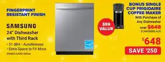 Visions Electronics Samsung 24 dishwasher with third rack offer