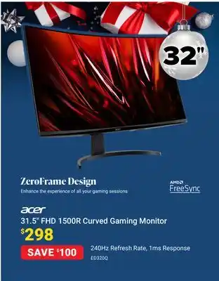 Visions Electronics Acer 31.5 fhd 1500r curved gaming monitor offer