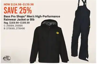 Bass Pro Bass pro shops men's high-performance rainwear jacket or bib offer