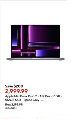 Staples Apple macbook pro 16 - m2 pro - 16gb - 512gb ssd - space grey - english offer