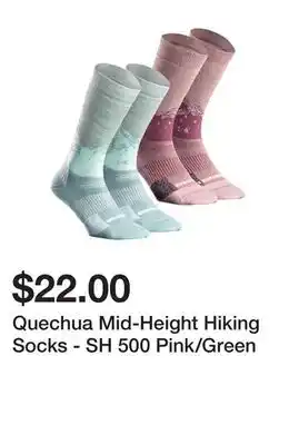 Decathlon Quechua mid-height hiking socks - sh 500 pink/green offer