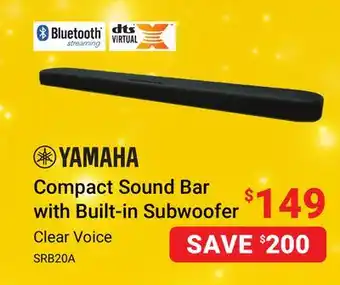 Visions Electronics Yamaha compact sound bar with built-in subwoofer offer