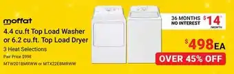 Visions Electronics Moffat 4.4 cu.ft top load washer + 6.2 cu.ft. top load dryer offer