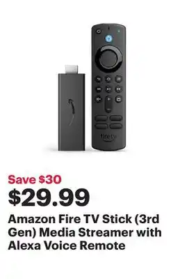 Best Buy Amazon fire tv stick (3rd gen) media streamer with alexa voice remote offer