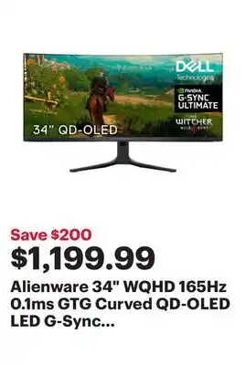 Best Buy Alienware 34 wqhd 165hz 0.1ms gtg curved qd-oled led g-sync freesync gaming monitor (aw3423dwf) offer