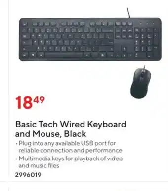 Staples Basic Tech Wired Keyboard And Mouse, Black offer