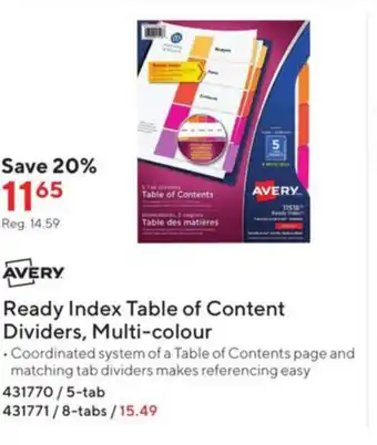 Staples Ready Index Table of Content offer