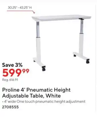 Staples Proline 4' Pneumatic Hieght Adjustable Table offer