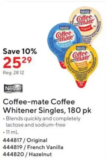 Staples Coffee-mate Coffee Whitener Singles offer