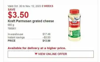 Costco Kraft Parmesan grated cheese offer