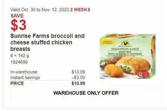 Costco Sunrise Farms broccoli and cheese stuffed chicken breasts offer