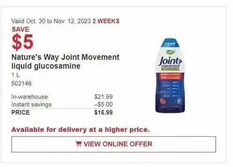 Costco Nature's Way Joint Movement liquid glucosamine offer