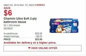 Costco Charmin Ultra Soft 2-ply bathroom tissue offer