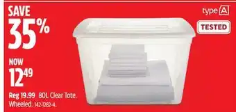 Canadian Tire Type a 80l clear tote offer