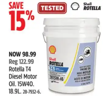 Canadian Tire Shell rotella t4 diesel motor oil 15w40 18.9l offer