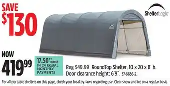 Canadian Tire Shelter logic roundtop shelter, 10 x 20 x 8' h offer