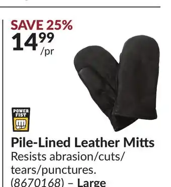 Princess Auto Pile-lined leather mitts offer
