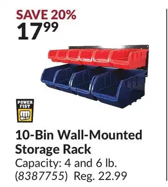 Princess Auto 10-bin wall-mounted storage rack offer