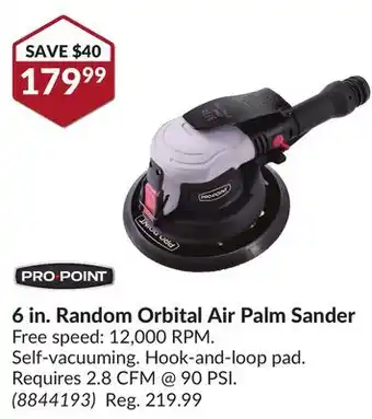 Princess Auto Pro-point 6 in. random orbital air palm sander offer
