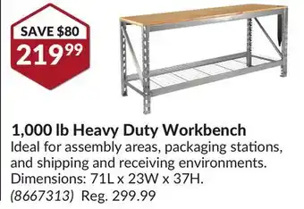 Princess Auto 1,000 lb heavy duty workbench offer