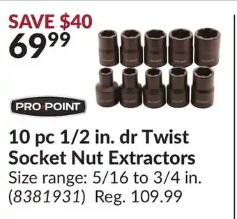 Princess Auto 10 pc 1/2 in. dr twist socket nut extractors offer