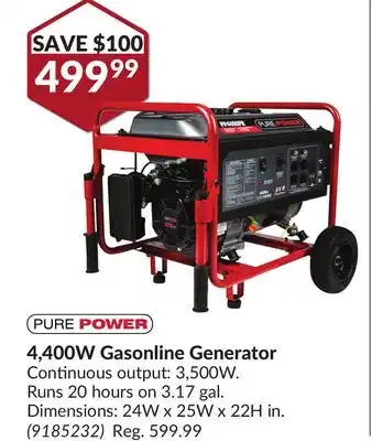 Princess Auto 4, 400w gasonline generator offer