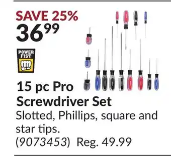 Princess Auto 15 pc pro screwdriver set offer