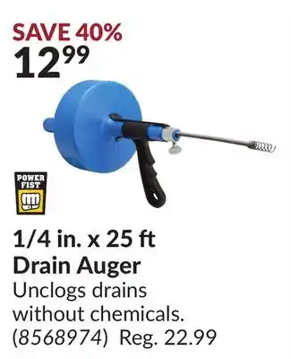 Princess Auto 1/4 in. x 25 ft drain auger offer