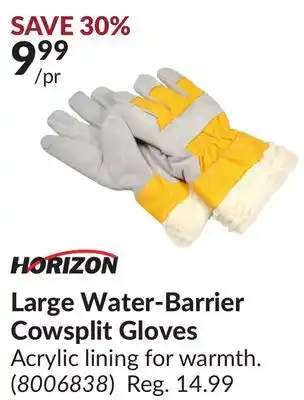 Princess Auto Large water-barrier cowsplit gloves offer