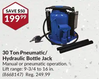 Princess Auto 30 ton pneumatic/hydraulic bottle jack offer