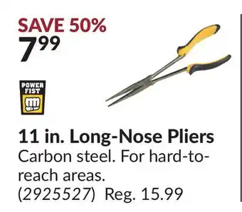 Princess Auto 11 in. long-nose pliers offer