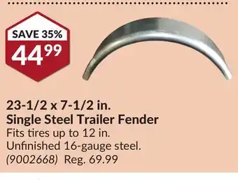 Princess Auto 23-1/2 x 7-1/2 in. single steel trailer fender offer