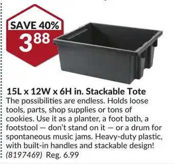 Princess Auto 15l x 12w x 6h in. stackable tote offer