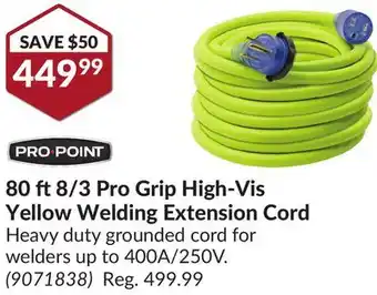 Princess Auto 80 ft 8/3 pro grip high-vis yellow welding extension cord offer