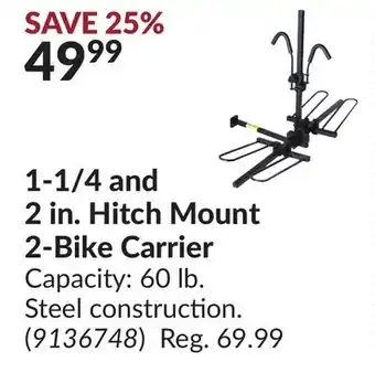 Princess Auto 1-1/4 and 2 in. hitch mount 2-bike carrier offer