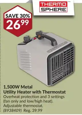 Princess Auto 1,500w metal utility heater with thermostat offer