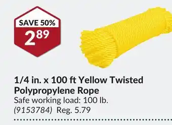 Princess Auto 1/4 in. x 100 ft yellow twisted polypropylene rope offer