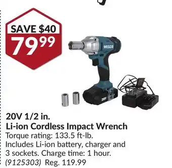 Princess Auto 20v 1/2 in. li-ion cordless impact wrench offer