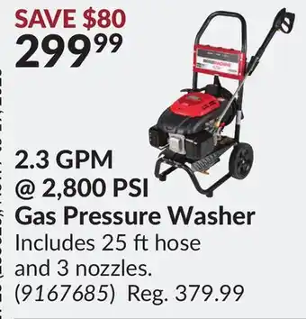 Princess Auto 2.3 gpm@2, 800 psi gas pressure washer offer