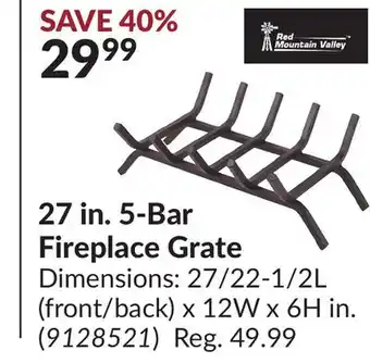 Princess Auto 27 in. 5-bar fireplace grate offer