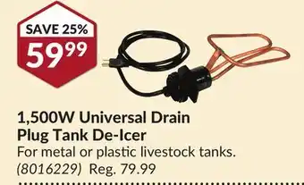 Princess Auto 1,500w universal drain plug tank de-icer offer
