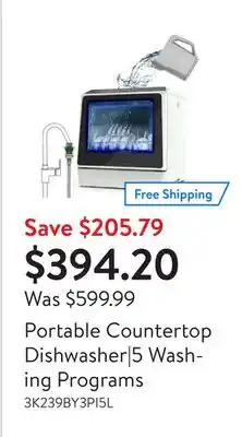Walmart Portable countertop dishwasher|5 washing programs offer